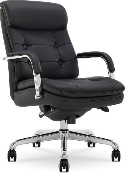 Angle. La-Z-Boy - Ergonomic Executive Office Chair with Lumbar Support & Padded Arms Adjustable Height & Reclining backrest Desk Chair - Black.
