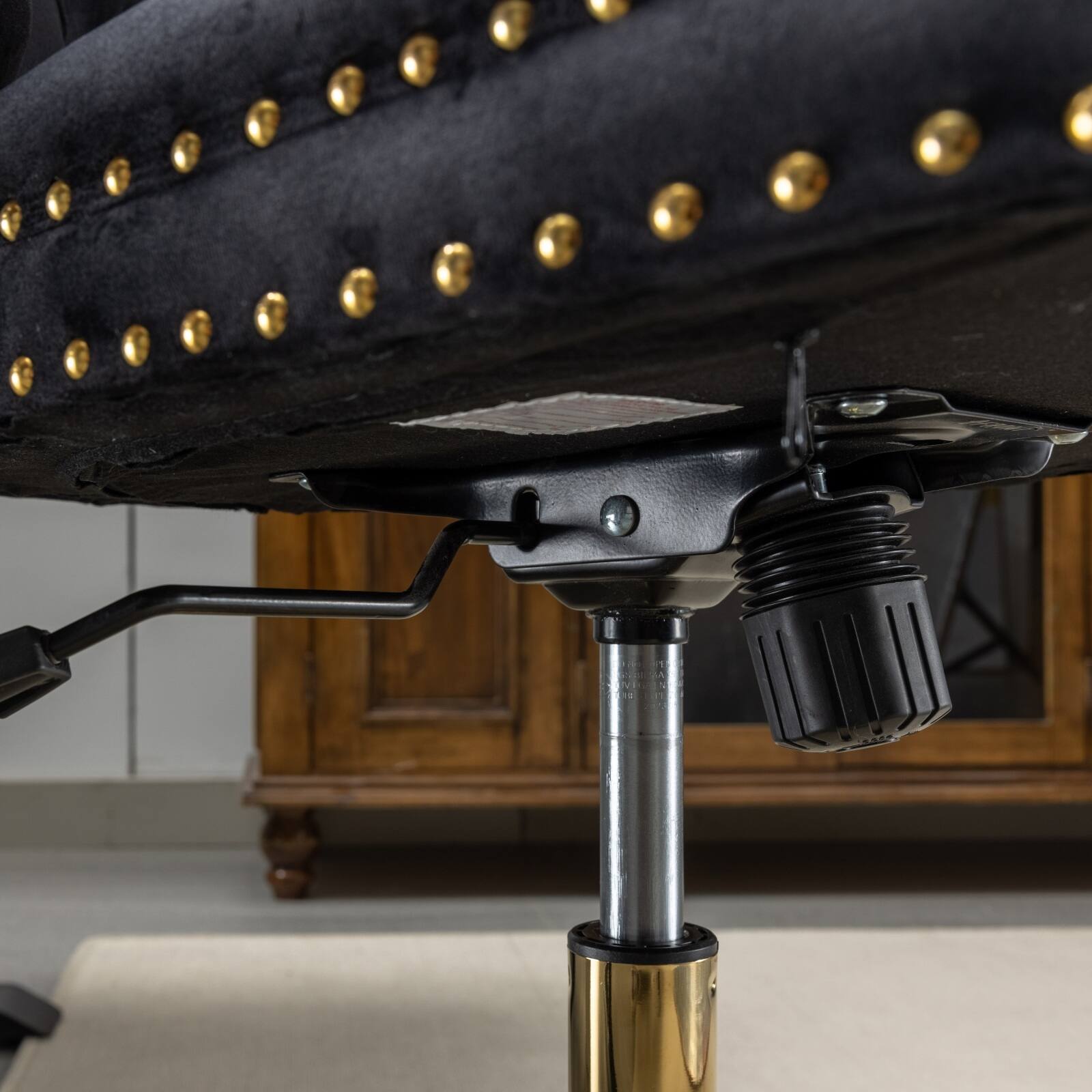 Alt View 2. Trinkets Crazed - Home Office Chair with Wheels & Silver Base, Velvet Fabric Makeup Vanity Chair with Tufted Back, Swivel Desk Chair - Black.