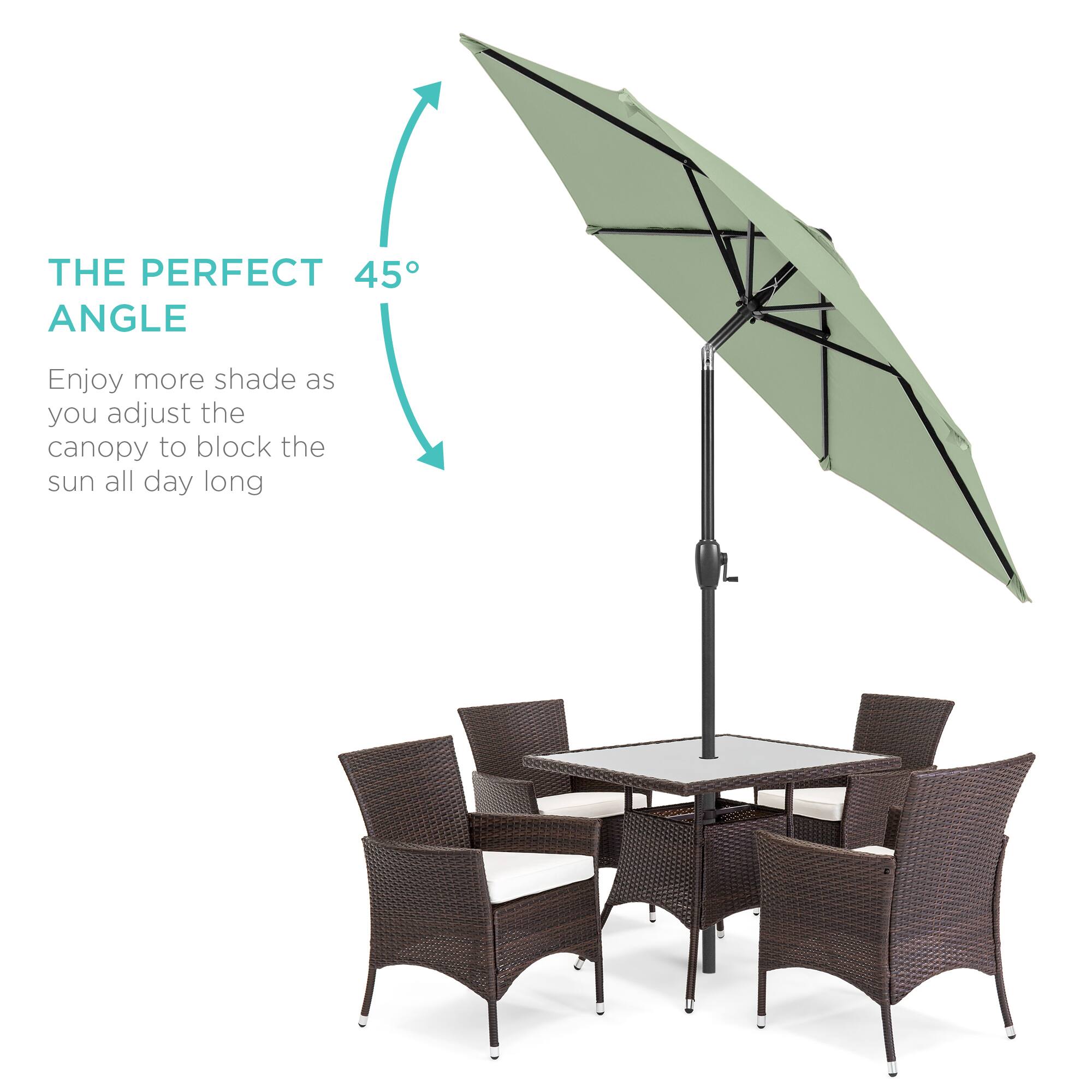 The perfect 45° angle. Enjoy more shade as you adjust the canopy to block the sun all day long.