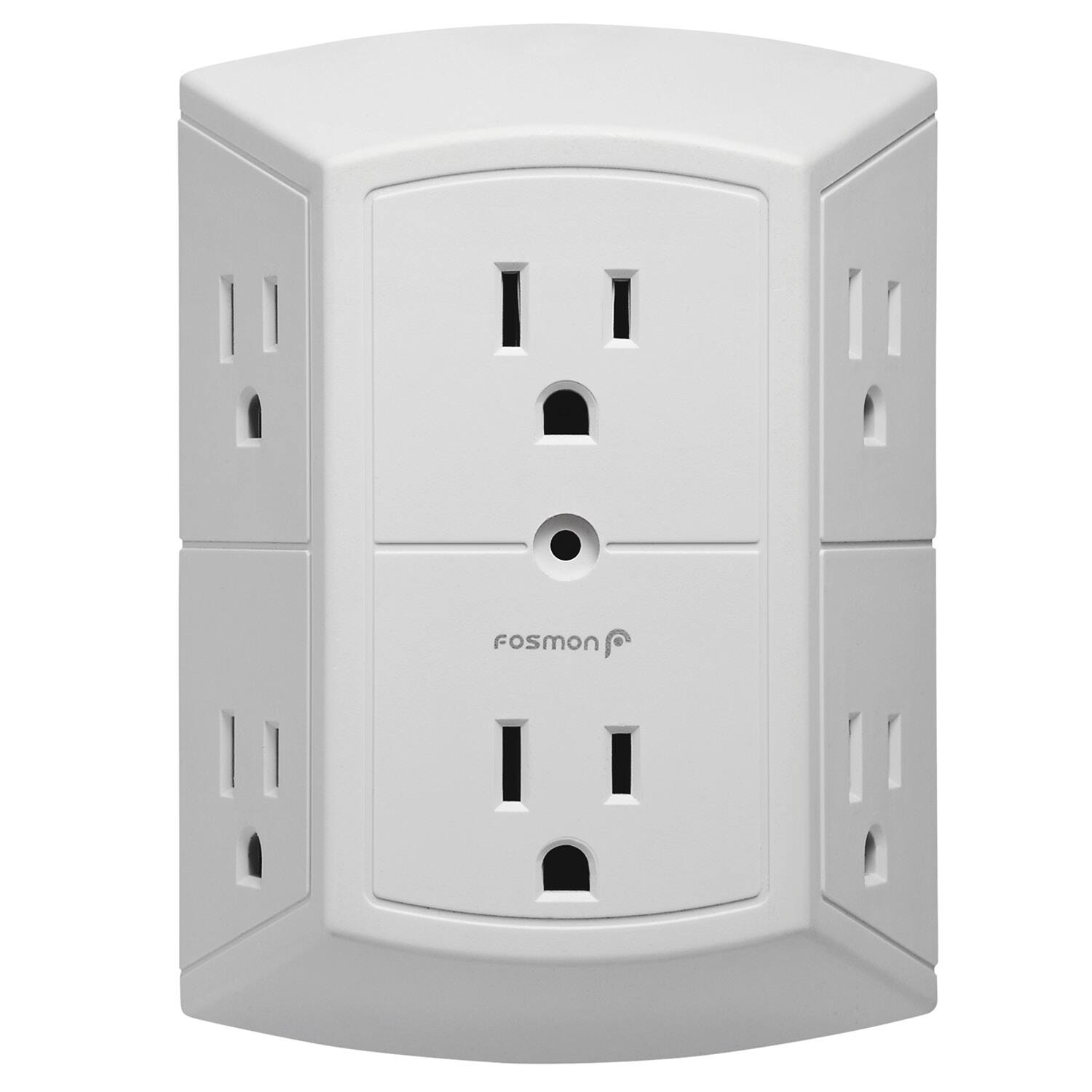Angle. Fosmon - 2 Pack 6 Outlet Extender, Multi Plug Wall Outlet Splitter, [ETL Listed] Grounded Indoor Electrical Outlet, Power Outlet - White.
