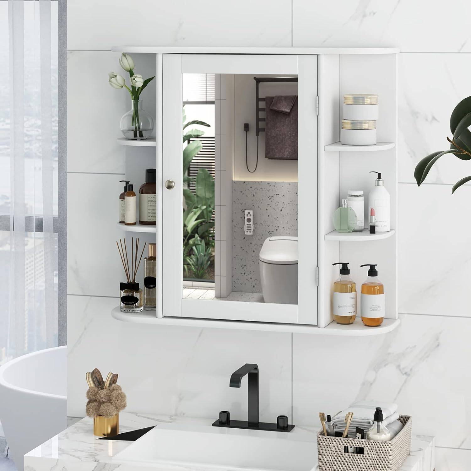 Angle. Hivvago - White 26 x 25 inch Bathroom Wall Mirror Medicine Cabinet with Shelves - White.