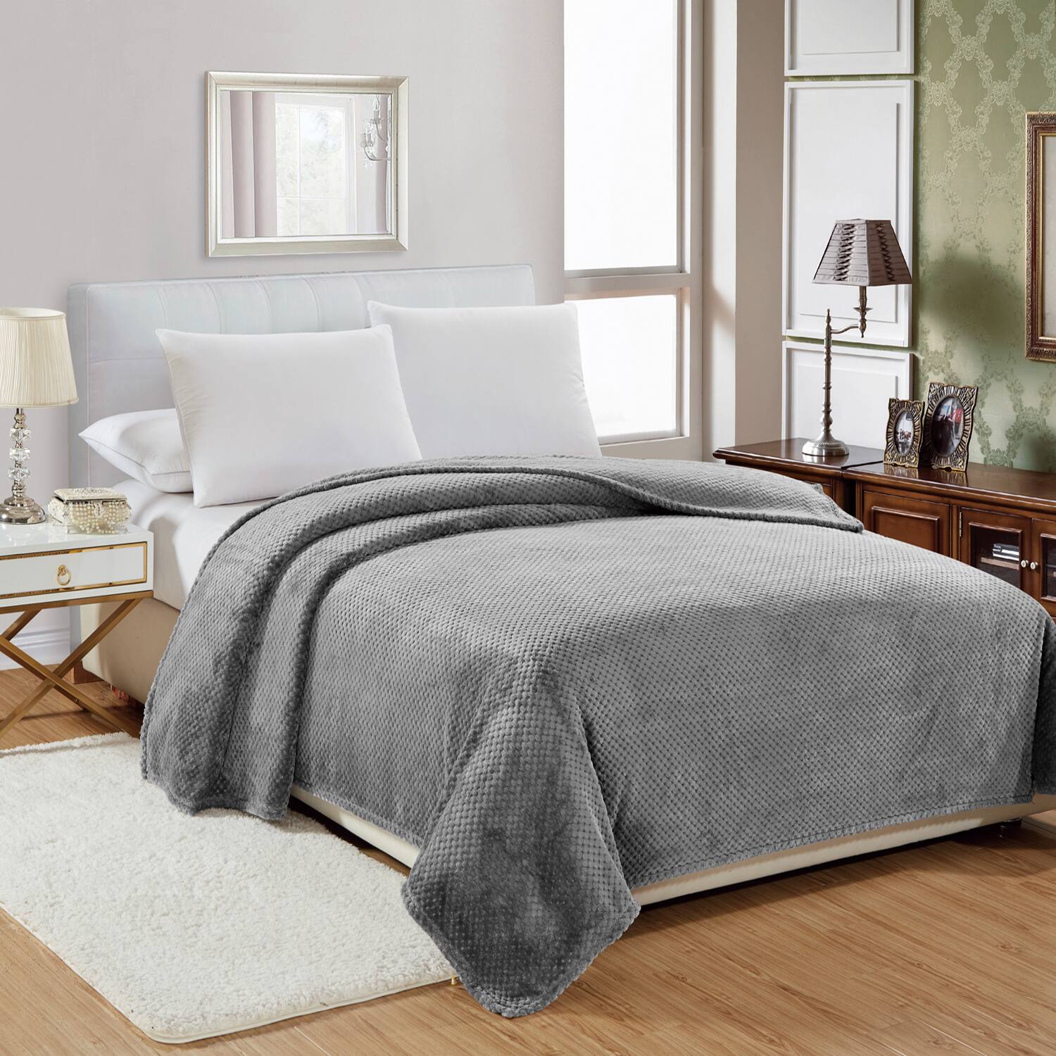 Angle. Plazatex - Plazatex Noble House Micro Plush Popcorn Solid Blanket - Twin  66x86"  Grey - Grey.
