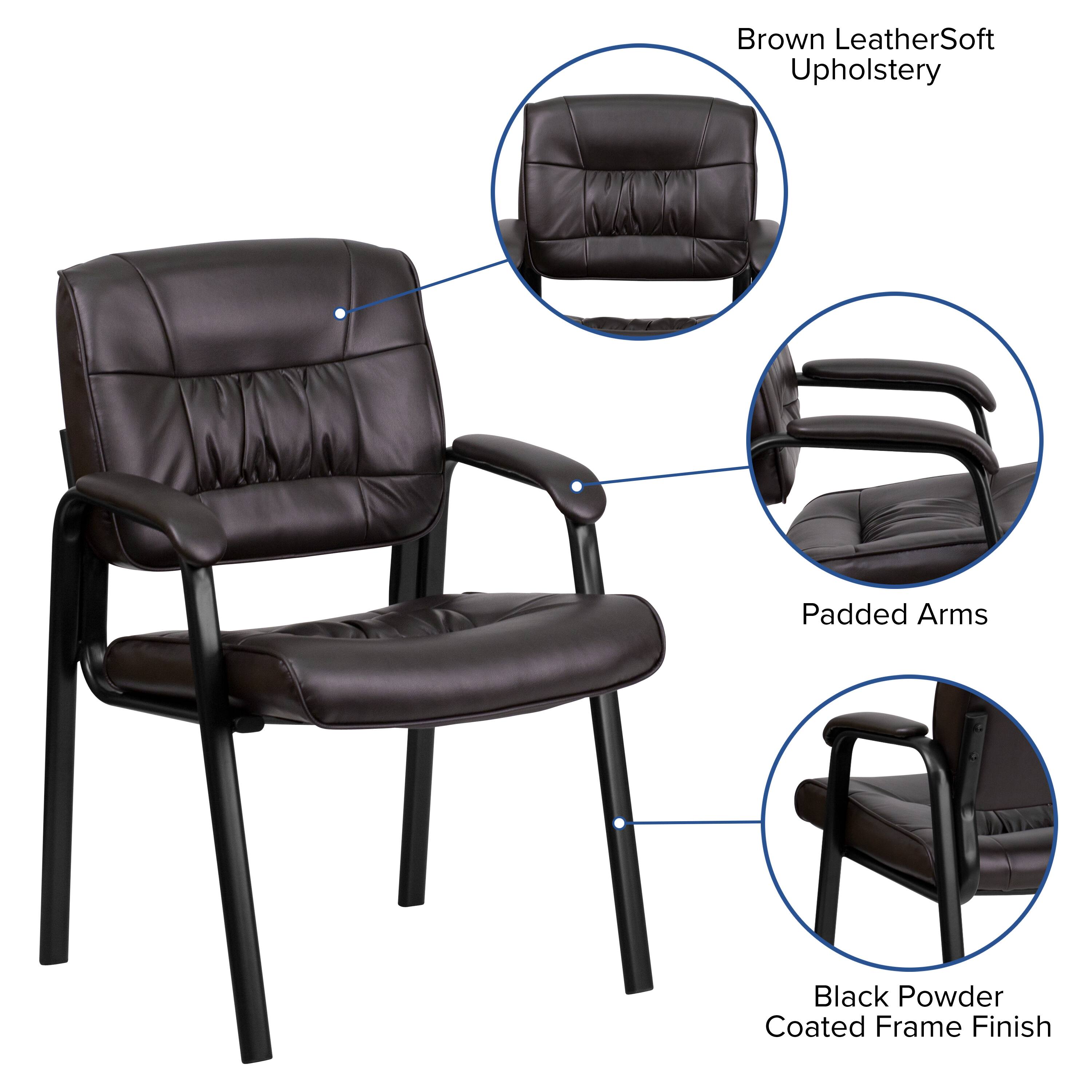 Emma + Oliver Faux Leather Executive Reception Chair with Powder Coated ...