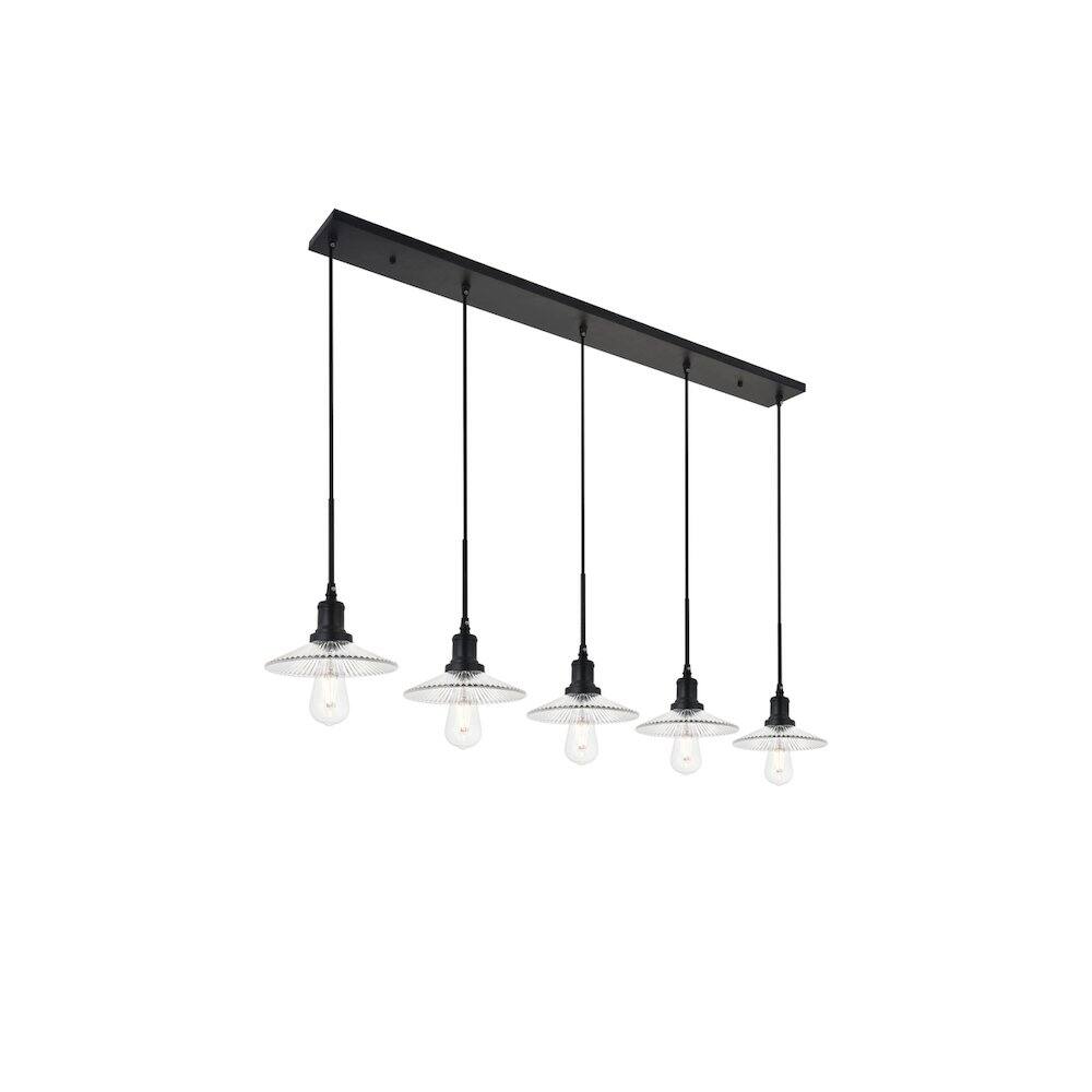 Alt View 4. Living District - Waltz 5 Light Black Pendant - Black And Clear.
