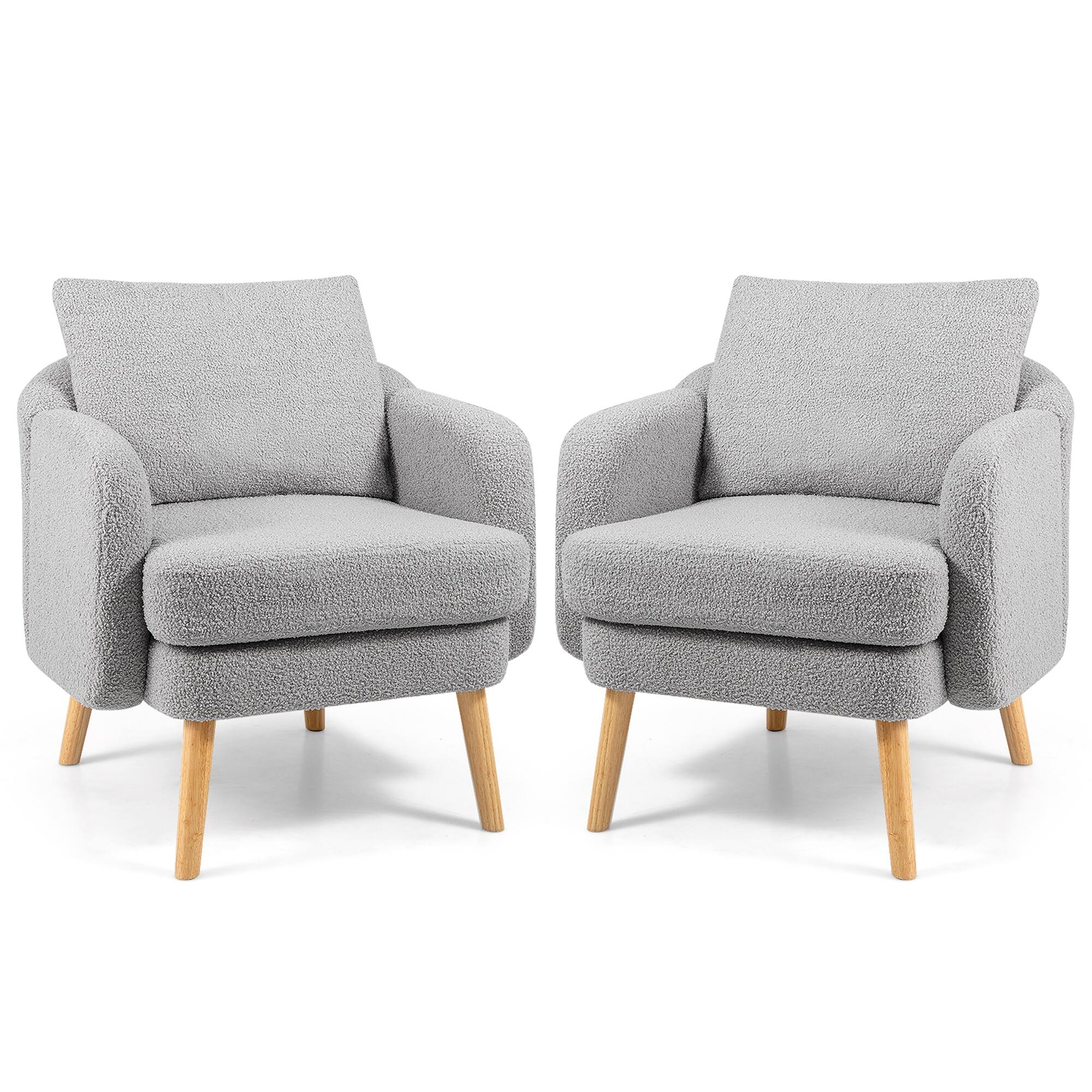 Front. Gymax - Gymax Sherpa Accent Chair Set of 2 w/ Seat Cushion & Pillow Rubber Wood Legs for Bedroom Gray - Gray.