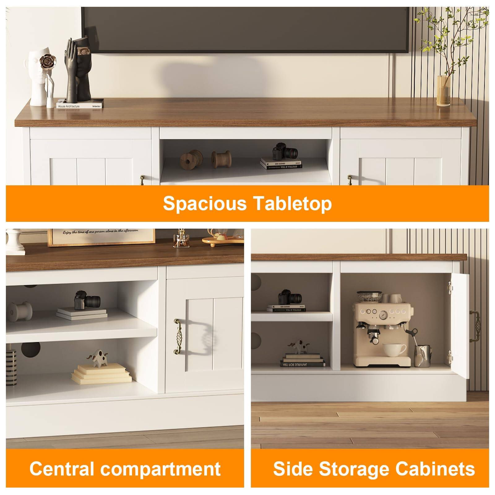 - Spacious Tabletop
- Central compartment
- Side Storage Cabinets
