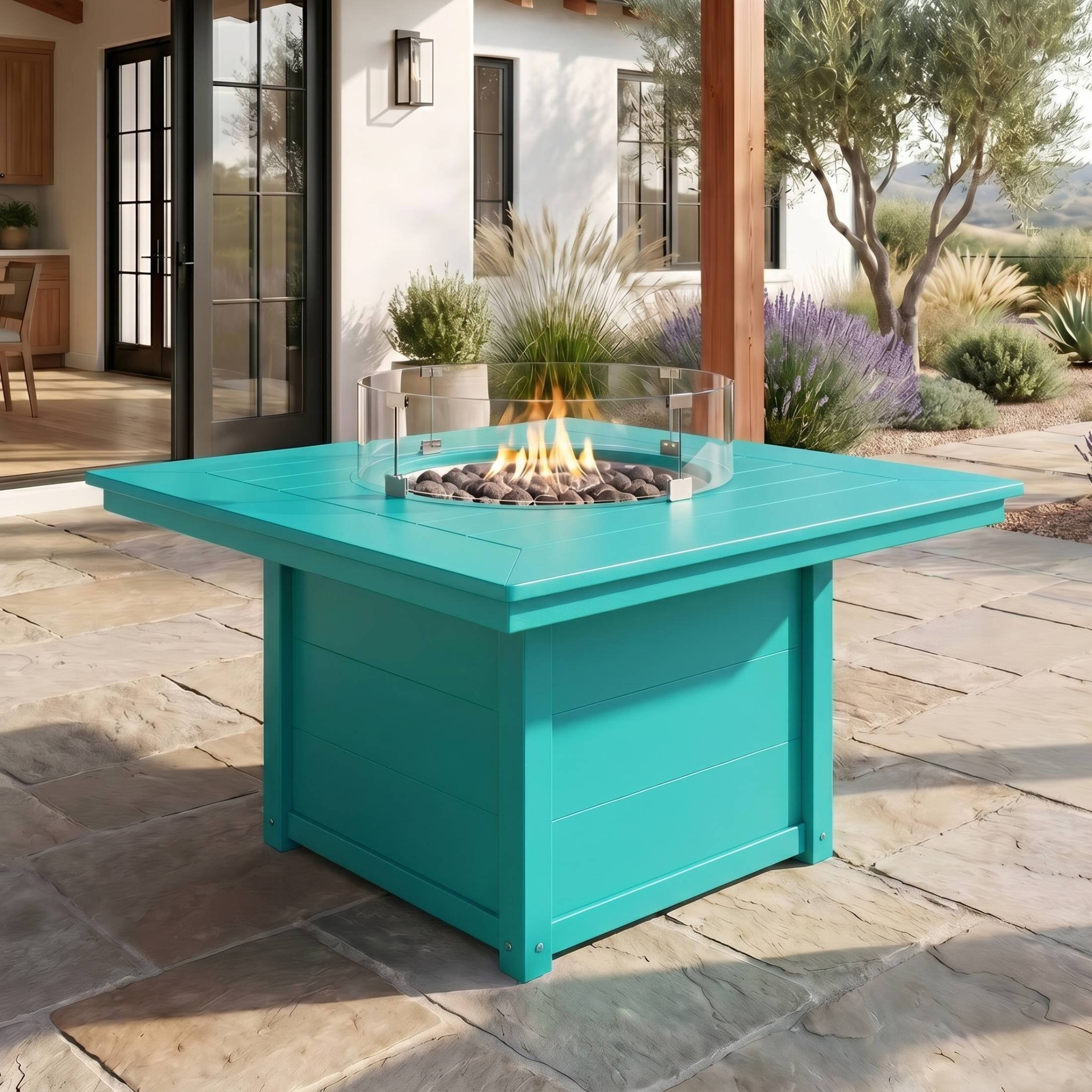 Angle. WestinTrends - WestinTrends Helios 42" Modern Outdoor Patio Propane Square Fire Pit Table - Turquoise.