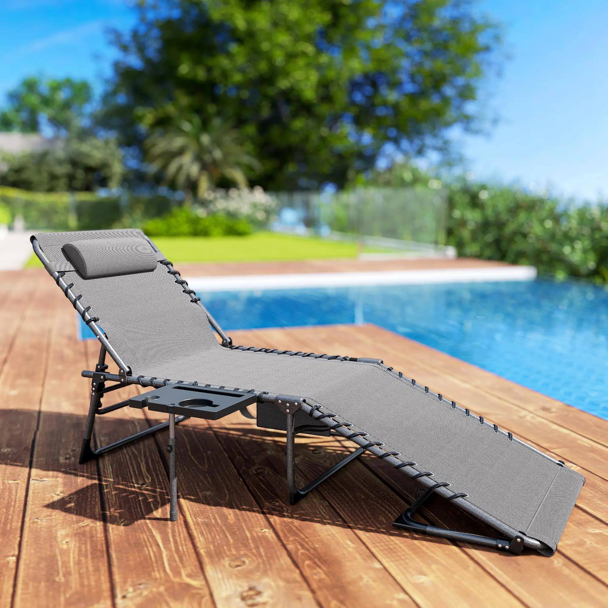 Alt View 6. Spaco - Spaco Folding Chaise with 5-Point Adjustable,Detachable Table,Storage Pocket - Grey.