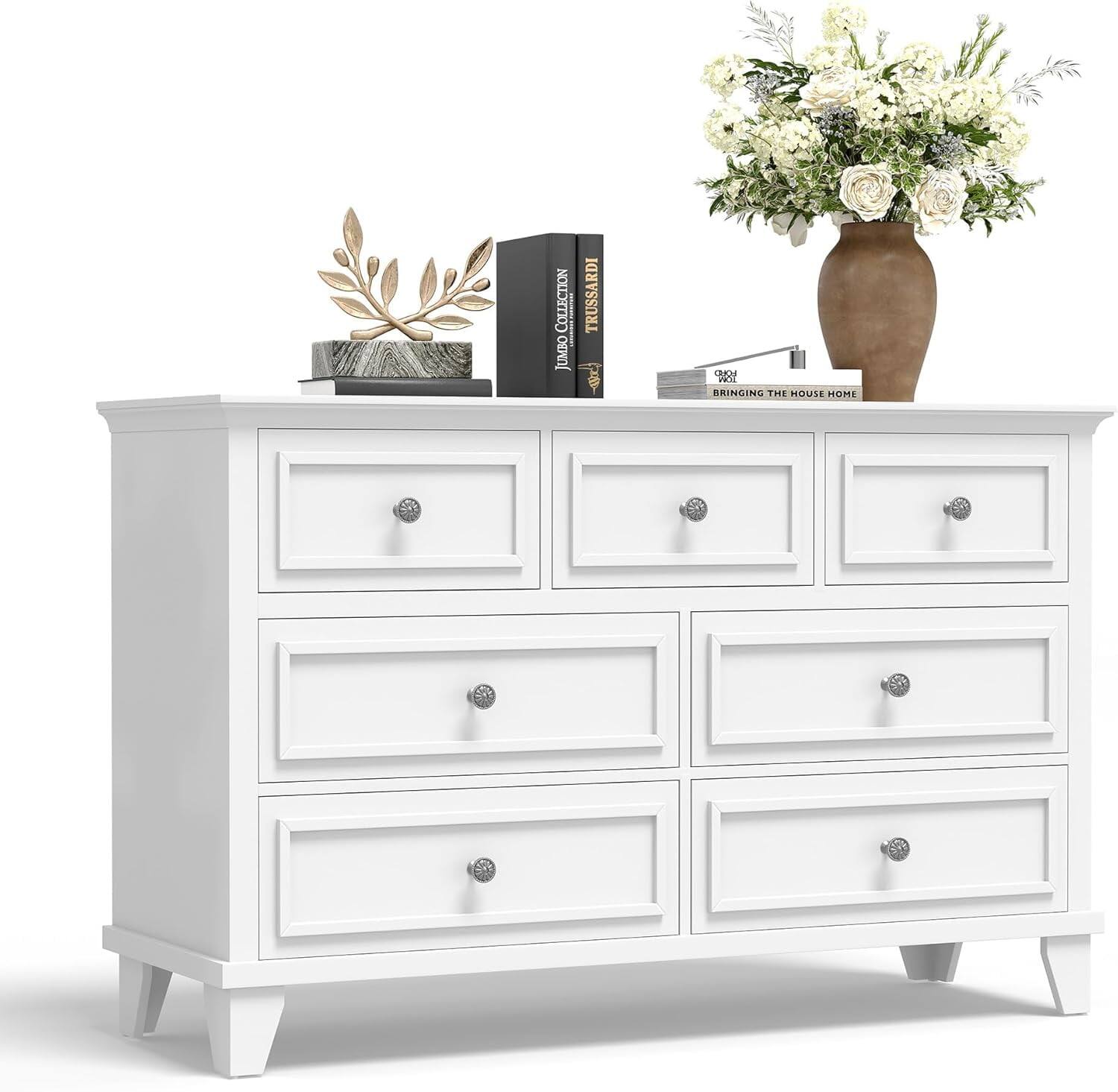 Jojoka - Storage Cabinet Dresser for Bedroom 7 Drawer Dresser for Living Room, Hallway, Entryway - White