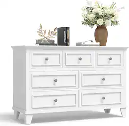 Jojoka - Storage Cabinet Dresser for Bedroom 7 Drawer Dresser for Living Room, Hallway, Entryway - White