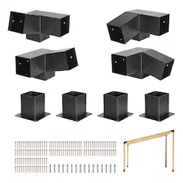 VEVOR - Pergola Kit, 4x4 Inch 3-Way Slanted Bracket for 3.5x3.5 Inch Wood Beams in Actual Size, Carbon Steel Pergola Bracket - Black