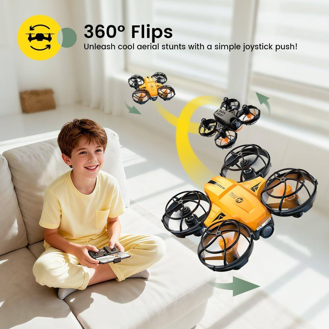 360° Flips  
Unleash cool aerial stunts with a simple joystick push!
