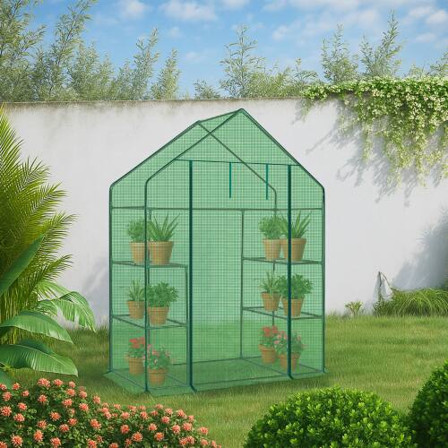 Angle. Winado - 56"x29"x77" Walk-in Greenhouse, Outdoor Durable PVC Plant Green House for Frost Protection with 3 Tiers 4 Shelves - Green.