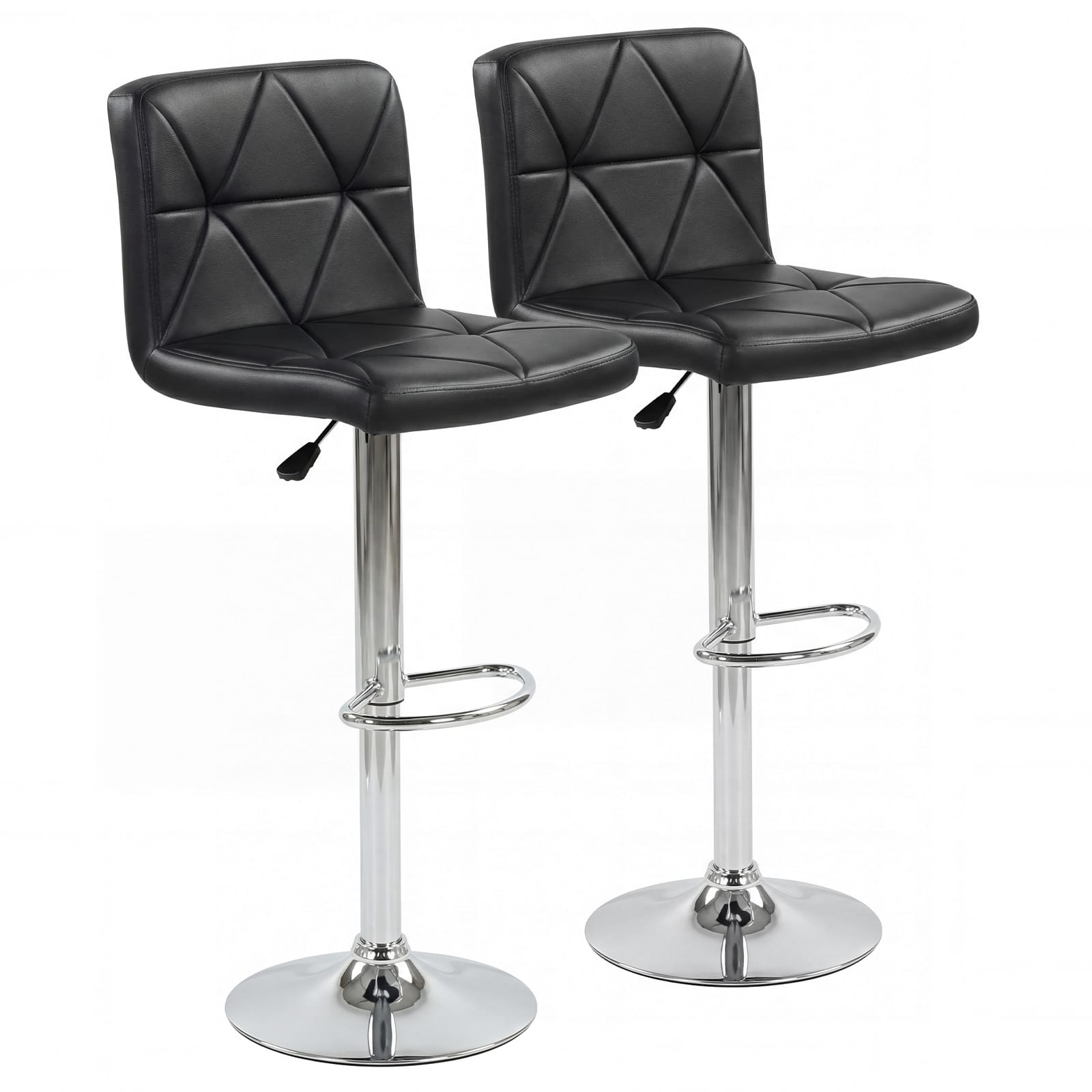 Gymax - Bar Stools Set of 2 Adjustable Swivel Barstools w/Back & Footrest for Kitchen - Black
