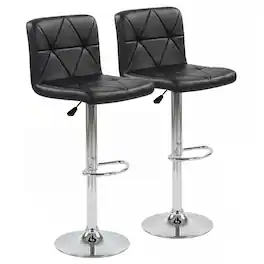 Gymax - Bar Stools Set of 2 Adjustable Swivel Barstools w/Back & Footrest for Kitchen - Black