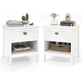 Gymax - 2PCS 2-tier End Table w/Drawer Open Storage Shelf 2 Tiers Nightstand Bedroom - White