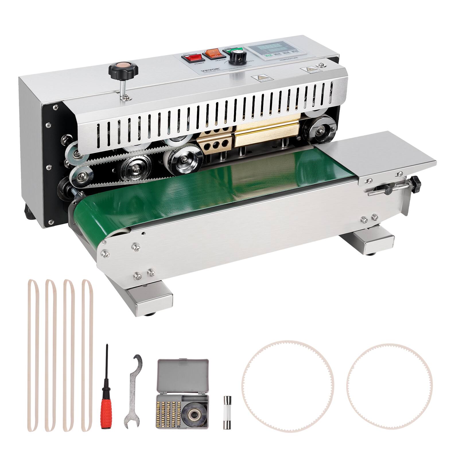 Alt View 5. VEVOR - Continuous Bag Band Sealing Machine, 0.24-0.47 in/6-12 mm Seal Width, Horizontal Band Sealer Machine - Silver.