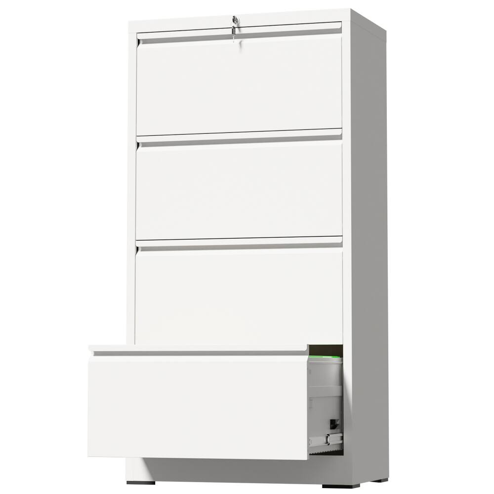 Alt View 6. Loheer - Loheer 4 Drawer Lateral File Cabinet with Lock White Steel Storage for Home Office Letter Legal A4.