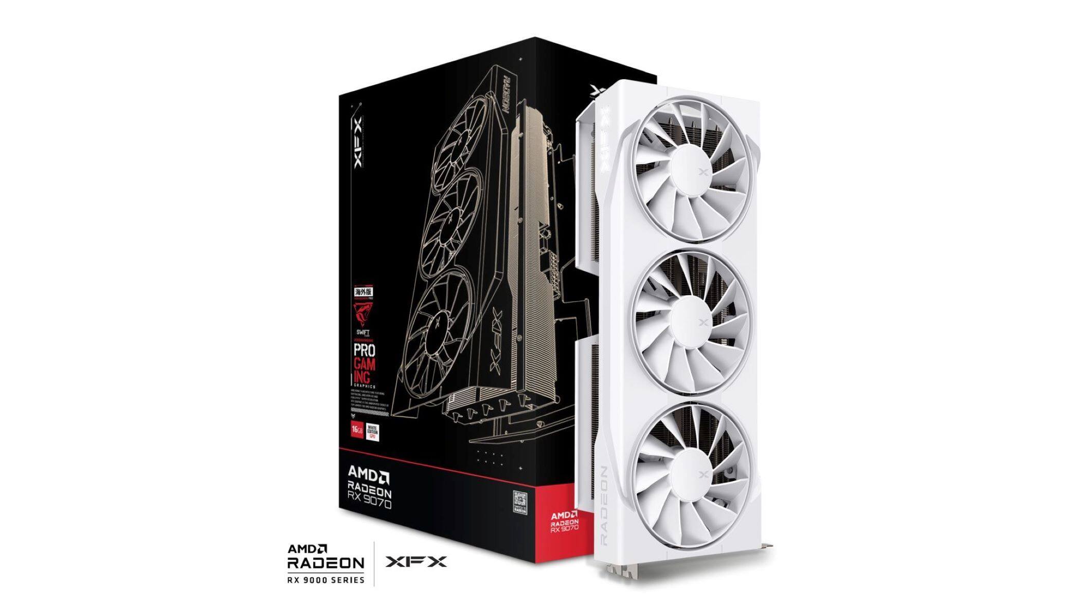 AMD Radeon FX 9070 graphics card in a box.