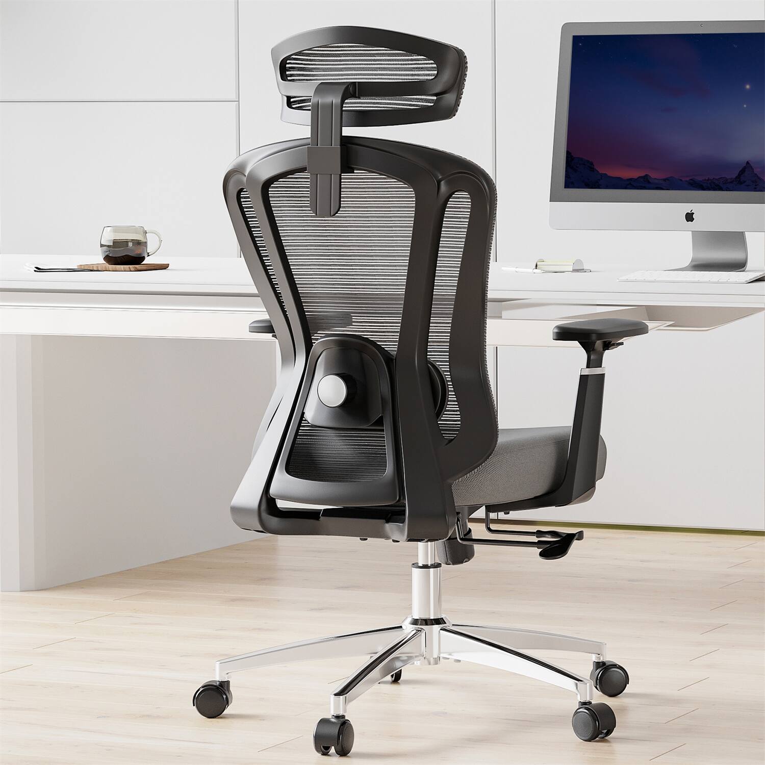 Alt View 4. Forest'nSky - High Back Ergonomic Office Chair with 3D Adjustable Armrests & Headrest in Grey - Grey.