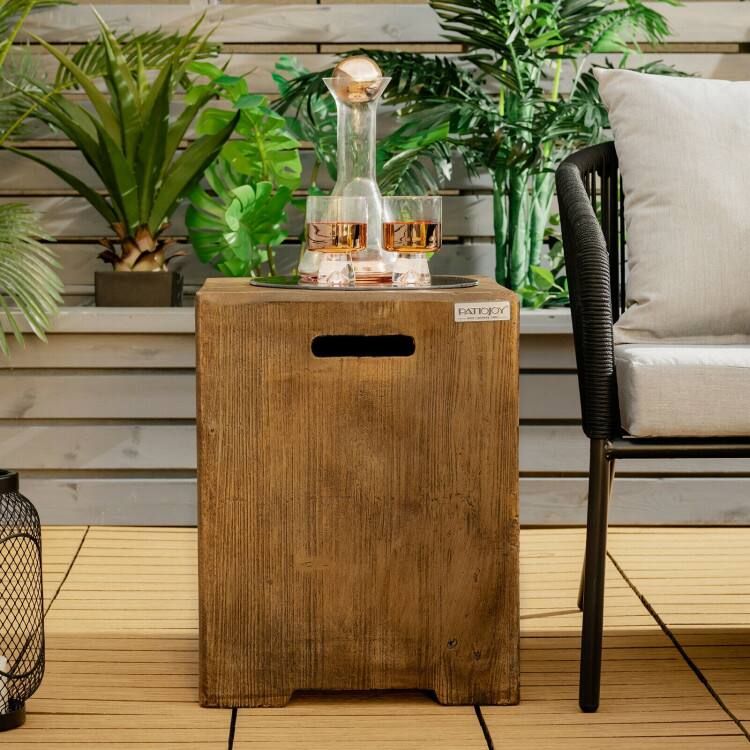 Left. Mondawe - 16 Inch Outdoor Hideaway Table Cover for Standard 20 LBS Propane Tank - Brown.