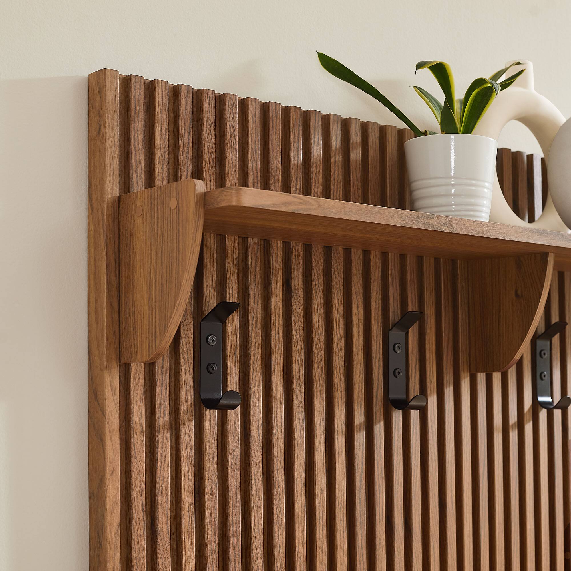 Alt View 1. Modway - Render Fluted Coat Rack Panel With Shelf by Modway - Walnut.