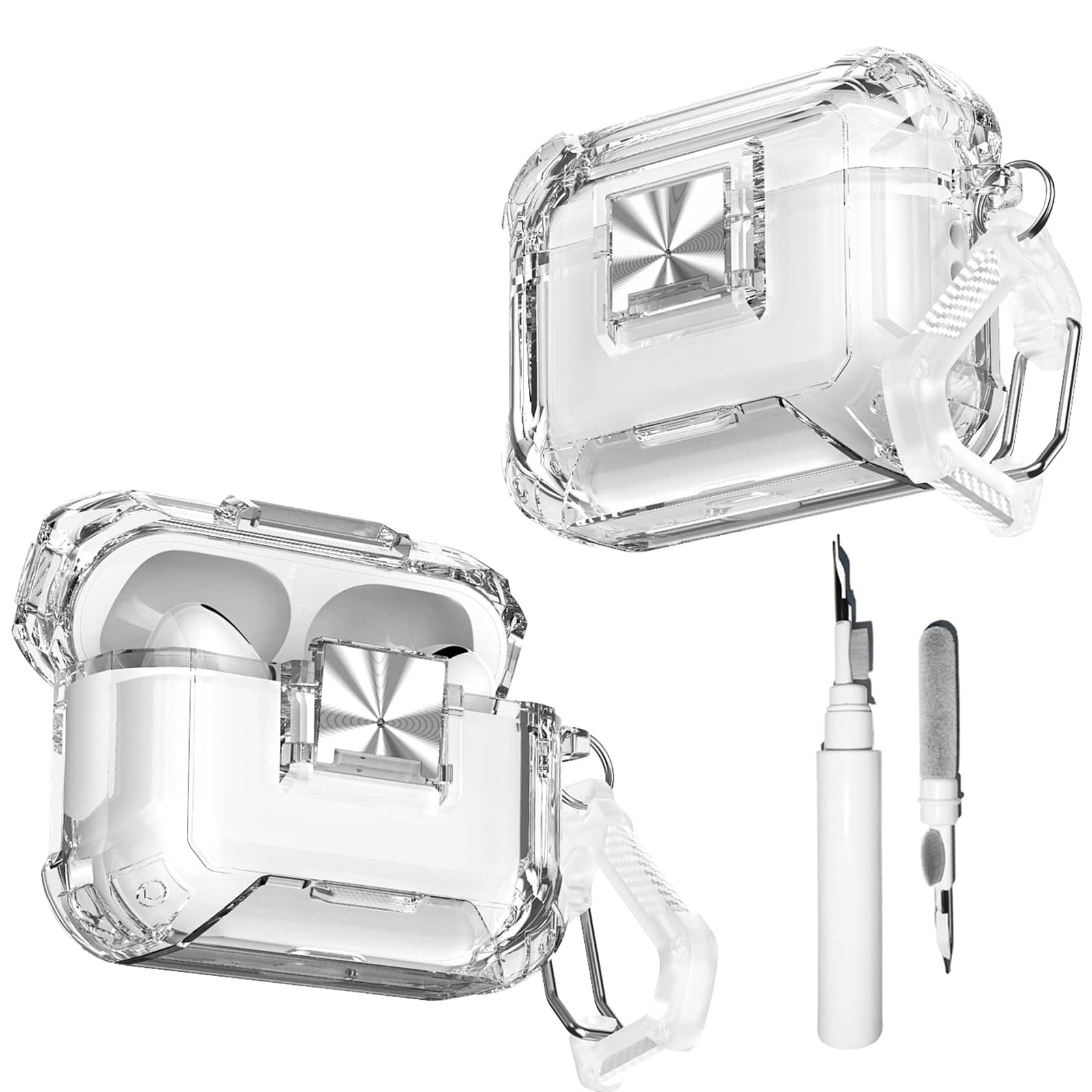 Dteck - Clear Case for Apple Airpods Pro 3rd Gen (2025) with Keychain Built-in Safety Lock/Phone Stand Rugged Earphone Cover - White