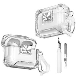 Dteck - Clear Case for Apple Airpods Pro 3rd Gen (2025) with Keychain Built-in Safety Lock/Phone Stand Rugged Earphone Cover - White