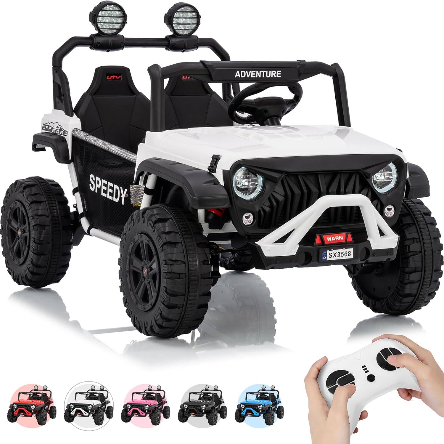 GARVEE - 24V 2-Seater Ride-On Truck, Electric Vehicle with Remote Control, 4WD, Spring Suspension, Front & Rear LED Lights - White price history on PriceWatchPro
