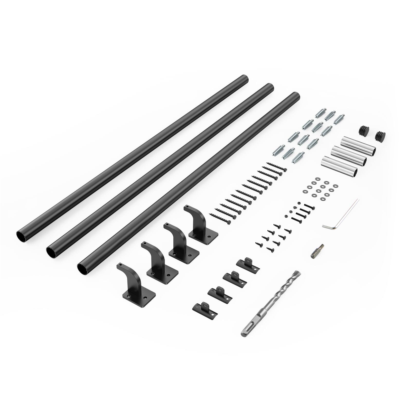 Alt View 5. VEVOR - Wall Mounted Stair Handrail, 10ft Pipe Staircase Handrail, Black Galvanized Aluminum, 1.26 inch Pipe Diameter - Black.