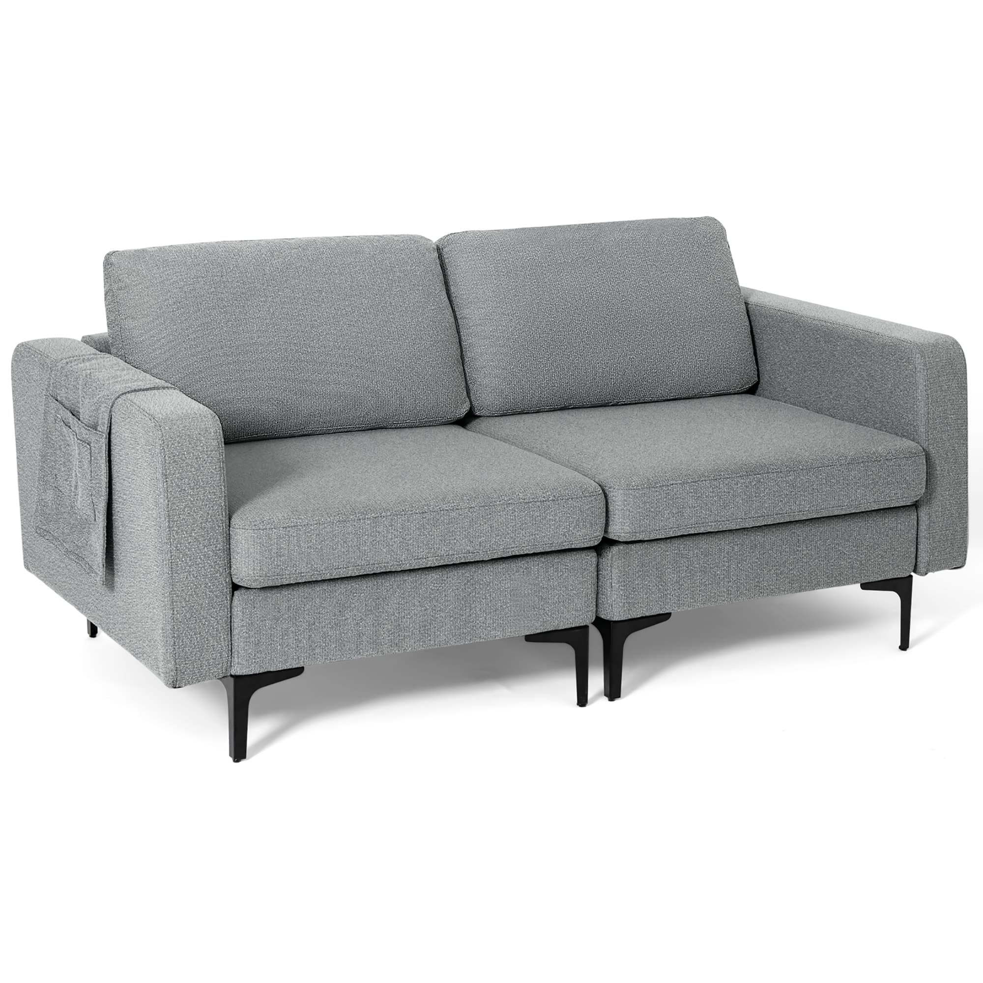 Costway - Modern Loveseat Linen Fabric 2-Seat Sofa Couch w/ Side Storage Pocket - Dark Gray