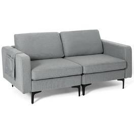 Costway - Modern Loveseat Linen Fabric 2-Seat Sofa Couch w/ Side Storage Pocket - Dark Gray
