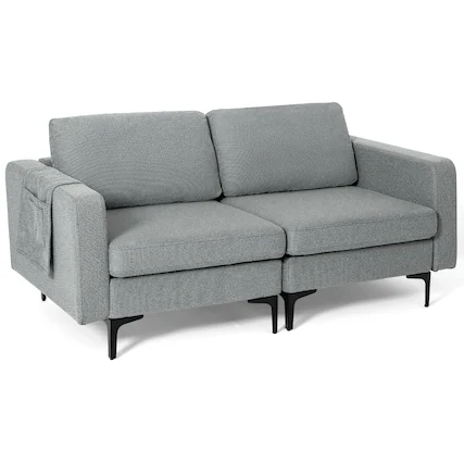 Front. Costway - Costway Modern Loveseat Linen Fabric 2-Seat Sofa Couch w/ Side Storage Pocket - Dark Grey.