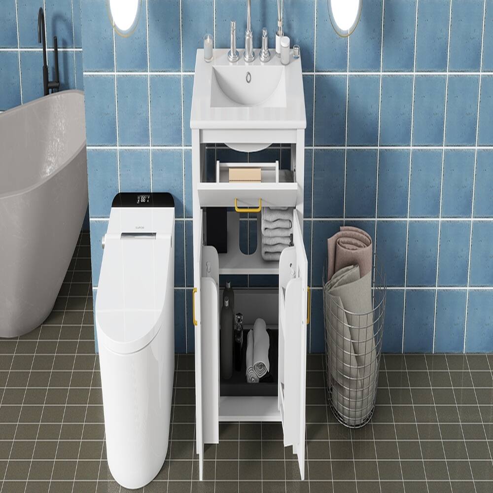 Alt View 4. Loheer - Loheer 24 inch bathroom vanity with sink White Freestanding Cabinet with Gold Hardware - White.