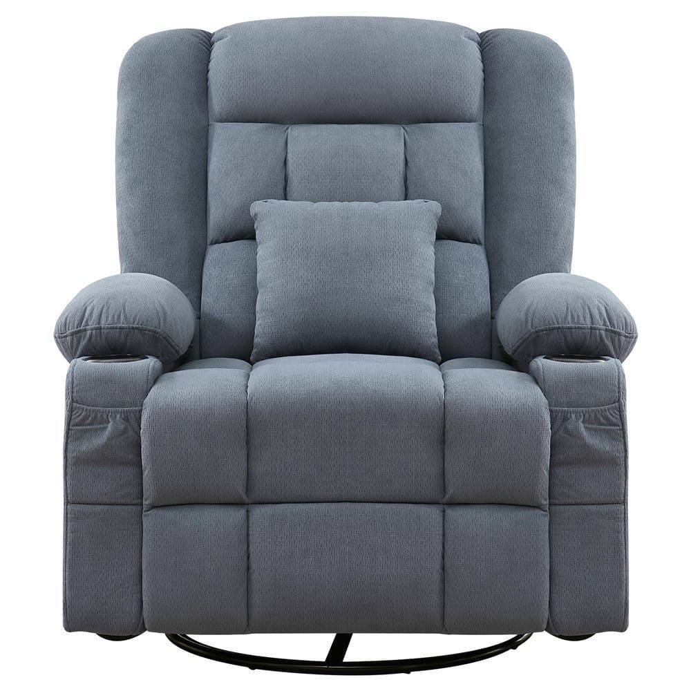 Left. Kadyn - Oversized Swivel Recliner Chair with Massage & Heat, 350lb Capacity, 8 Vibration Modes, USB Port, Blue - Blue.