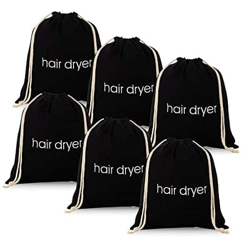 DORLUKFU - 3 | 6 | 8 Pack Hair Dryer Bags Drawstring Bag Container Hairdryer Bag for travel bathroom (6 PCS, Black)