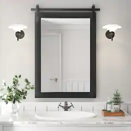 PAIHOME - Wood Wall Mirror Modern Farmhouse Accent Rectangular Bathroom Mirror Vanity Mirror for Bedroom Living Room Decor - Black - 22"x30"