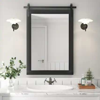 Front. PAIHOME - Wood Wall Mirror Modern Farmhouse Accent Rectangular Bathroom Mirror Vanity Mirror for Bedroom Living Room Decor - Black - 22"x30".