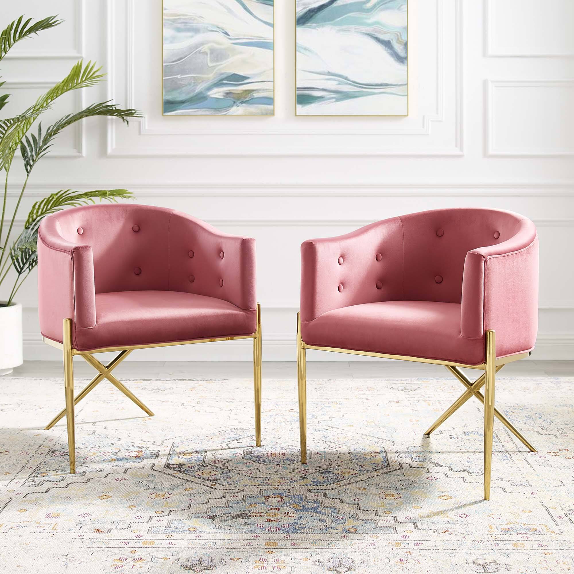 Front. Modway - Savour Performance Velvet Accent Dining Armchair Set of 2 by Modway - Dusty Rose.