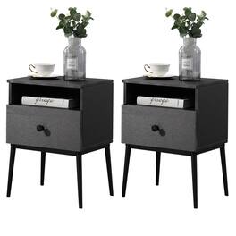 Vecelo - Nightstand Set of 2, Bedside Table with Drawer - MDF Wood End Table with Storage Shelf for Bedroom - Brown