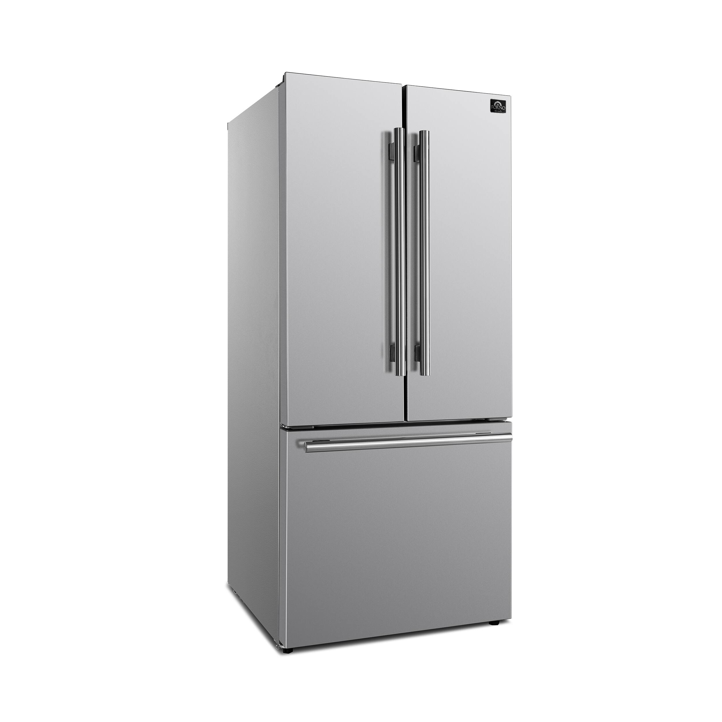Left. Forno Appliances - Gallipoli 17.5 Cu. Ft. Freestanding French Door Refrigerator with High-Efficiency LED lighting - Stainless Steel.