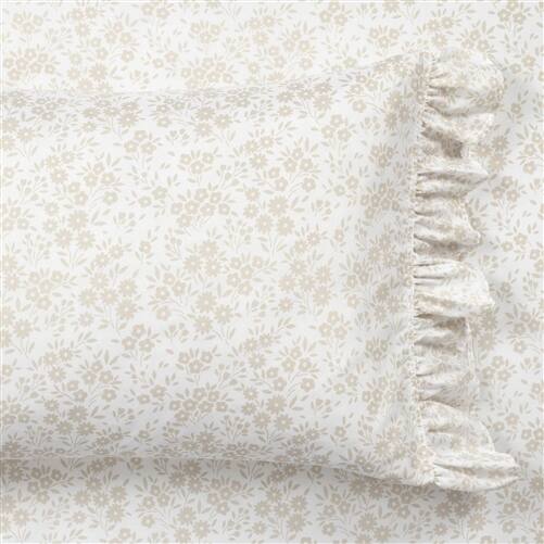 Back. SlickBlue - Soft Polyester Sheet Set with Floral Ruffle, 6 Pieces for Bed - Tan.