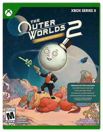 XBOX SERIES X
THE OUTER WORLDS 2 PREMIUM EDITION
PREMIUM EDITION INCLUDES:
THE OUTER WORLDS 2 BASE GAME
UP TO 5 DAYS EARLY ACCESS
DLC PASS FOR 2 FUTURE EXPANSIONS*
CORPORATE APPRECIATION PREMIUM PACK
ACCESS TO DIGITAL ARTBOOK & ORIGINAL SOUNDTRACK
MATURE 17+ M
REQUIRES CONTENT DOWNLOAD
XBOX
OBSIDIAN GAME STUDIOS - M (Mature 17+)