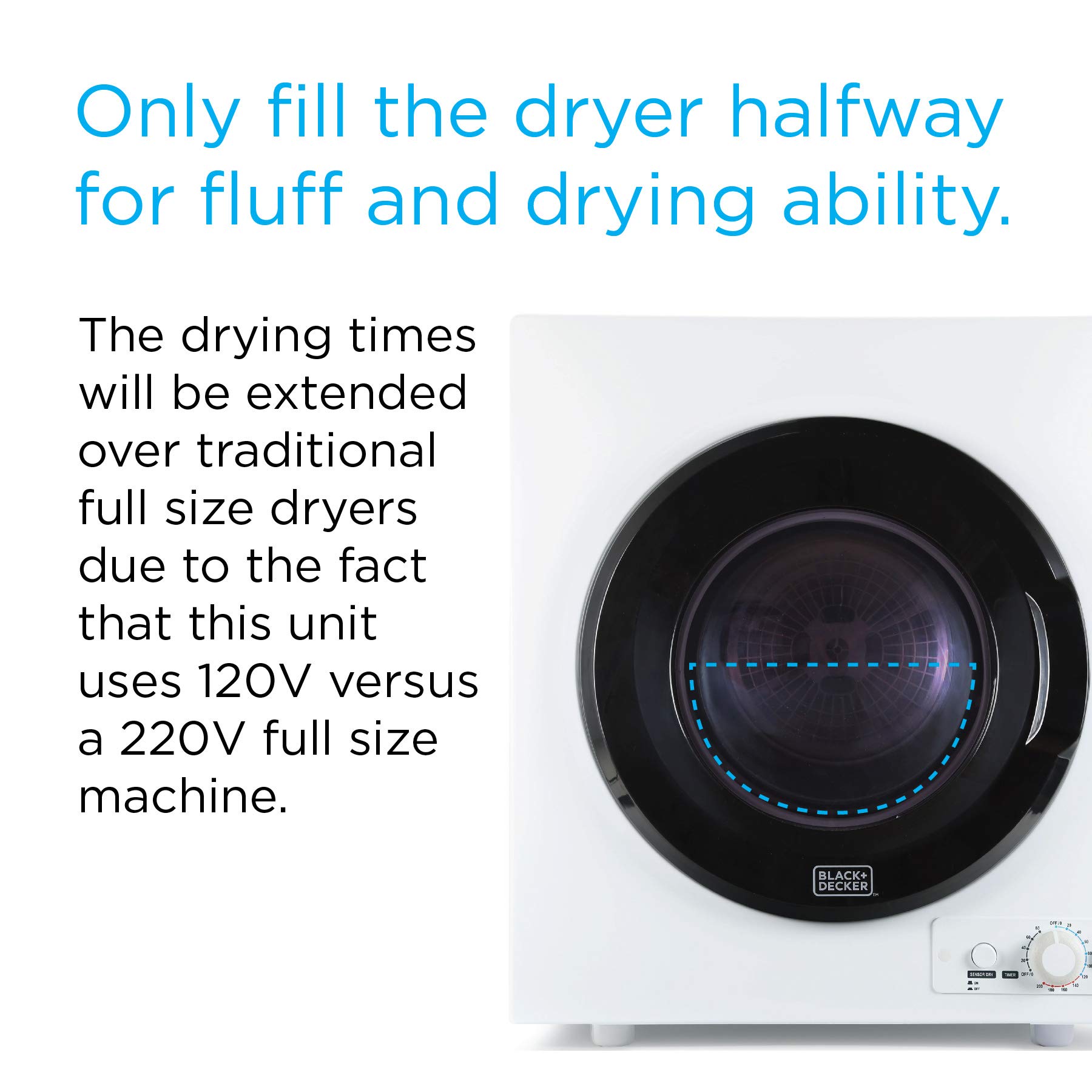 Alt View 6. Black+Decker - 3.5 Cu.Ft. Stackable Smart Electric Dryer with Standard Wall Outlet - White.