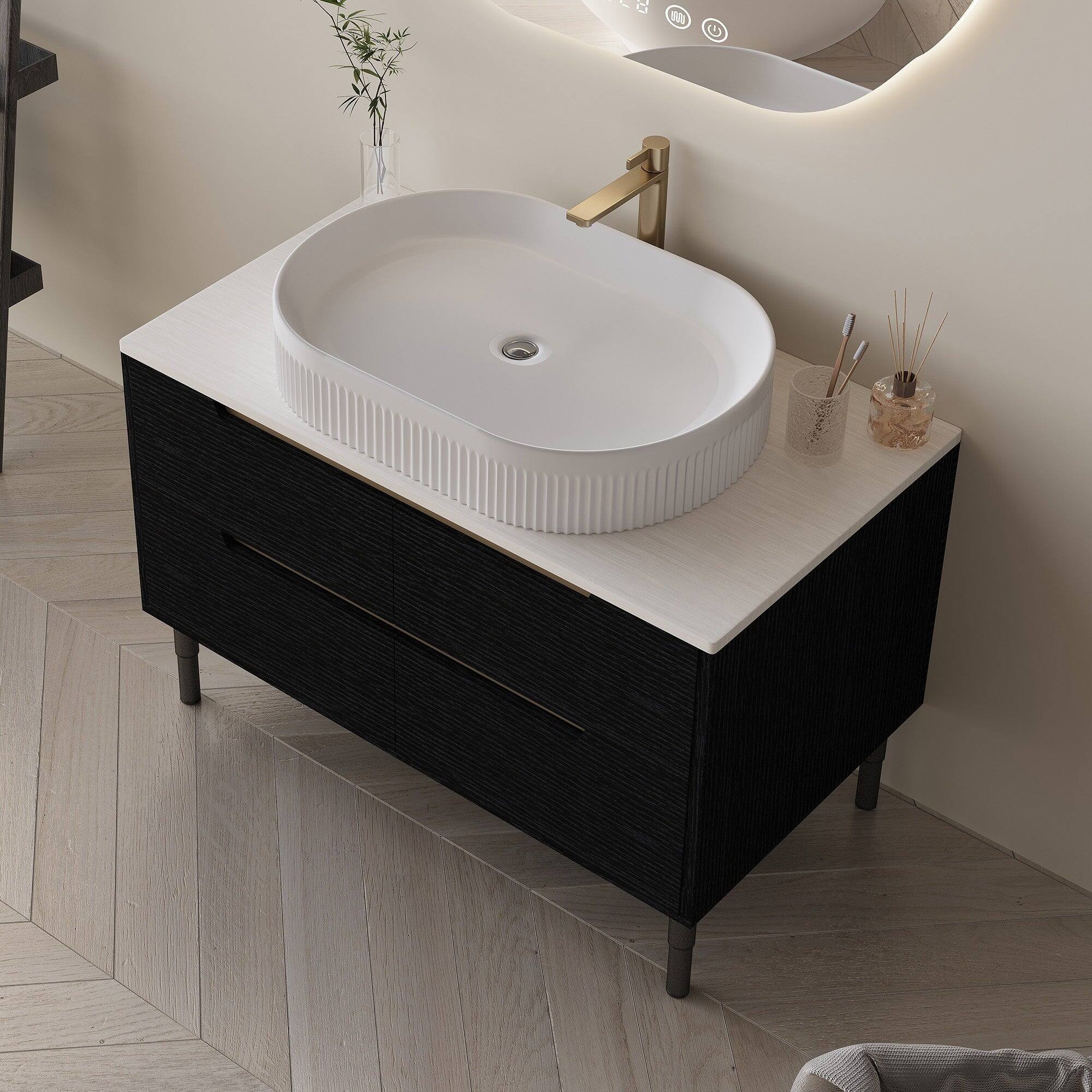 Alt View 3. Boyel Living - 36 In Modern Bathroom Vanity Undermount Sink Sintered Stone Top Solid Wood - Black.