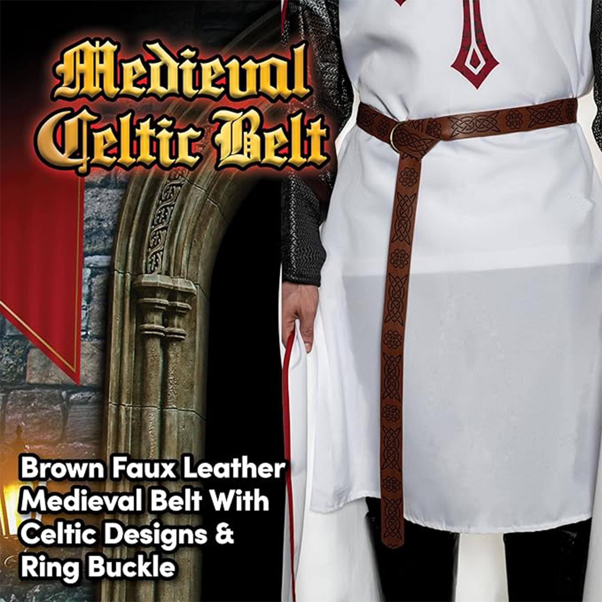Medieval Celtic Belt

Brown Faux Leather Medieval Belt With Celtic Designs & Ring Buckle