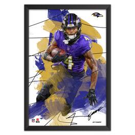 Sporticulture - Zay Flowers Baltimore Ravens 14" x 20" Brush Stroke Player Framed Art Print - Multicolor