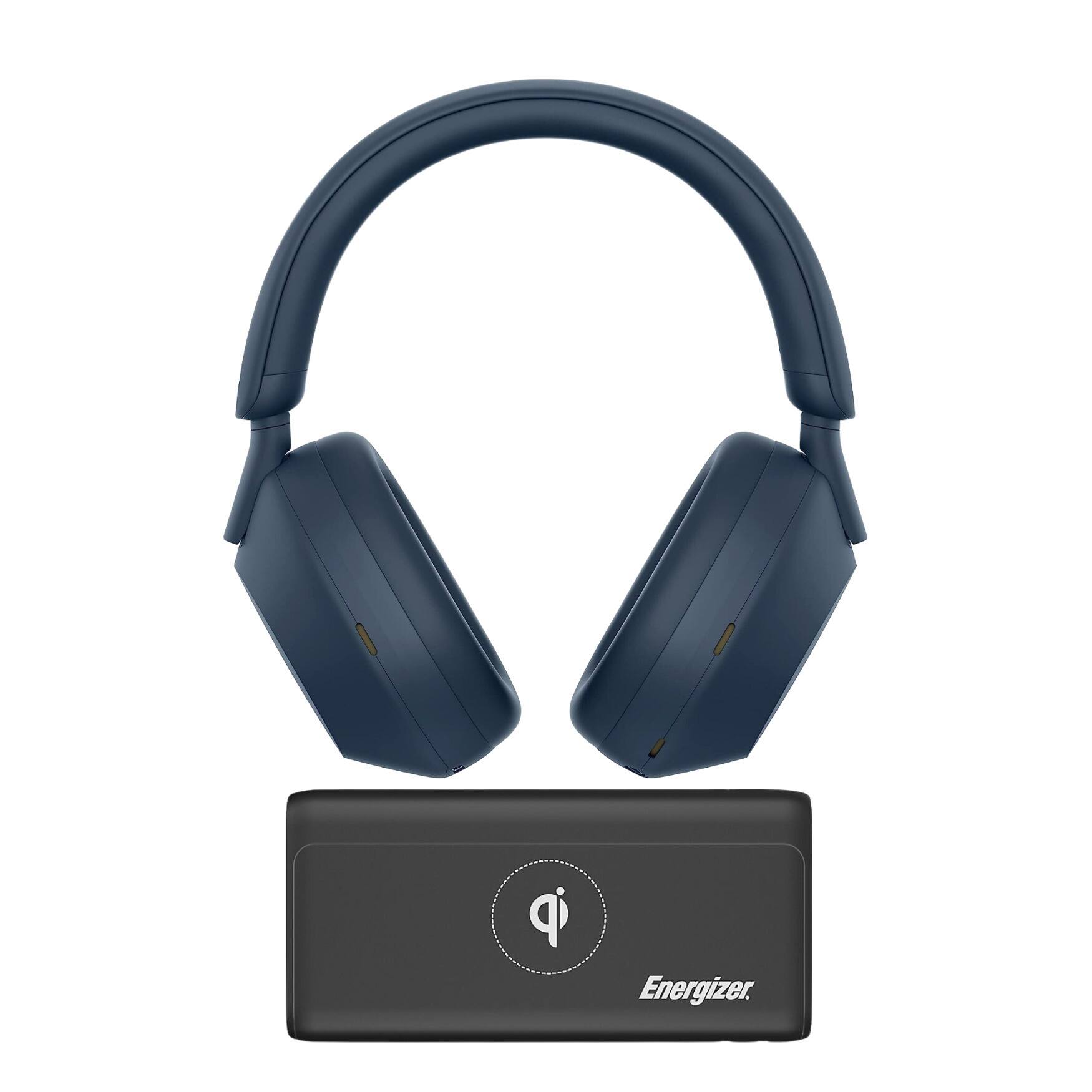 Front. Sony - Sony WH-1000XM5 Wireless Noise Cancelling Headphones Over-Ear Headset Bundle - Black.