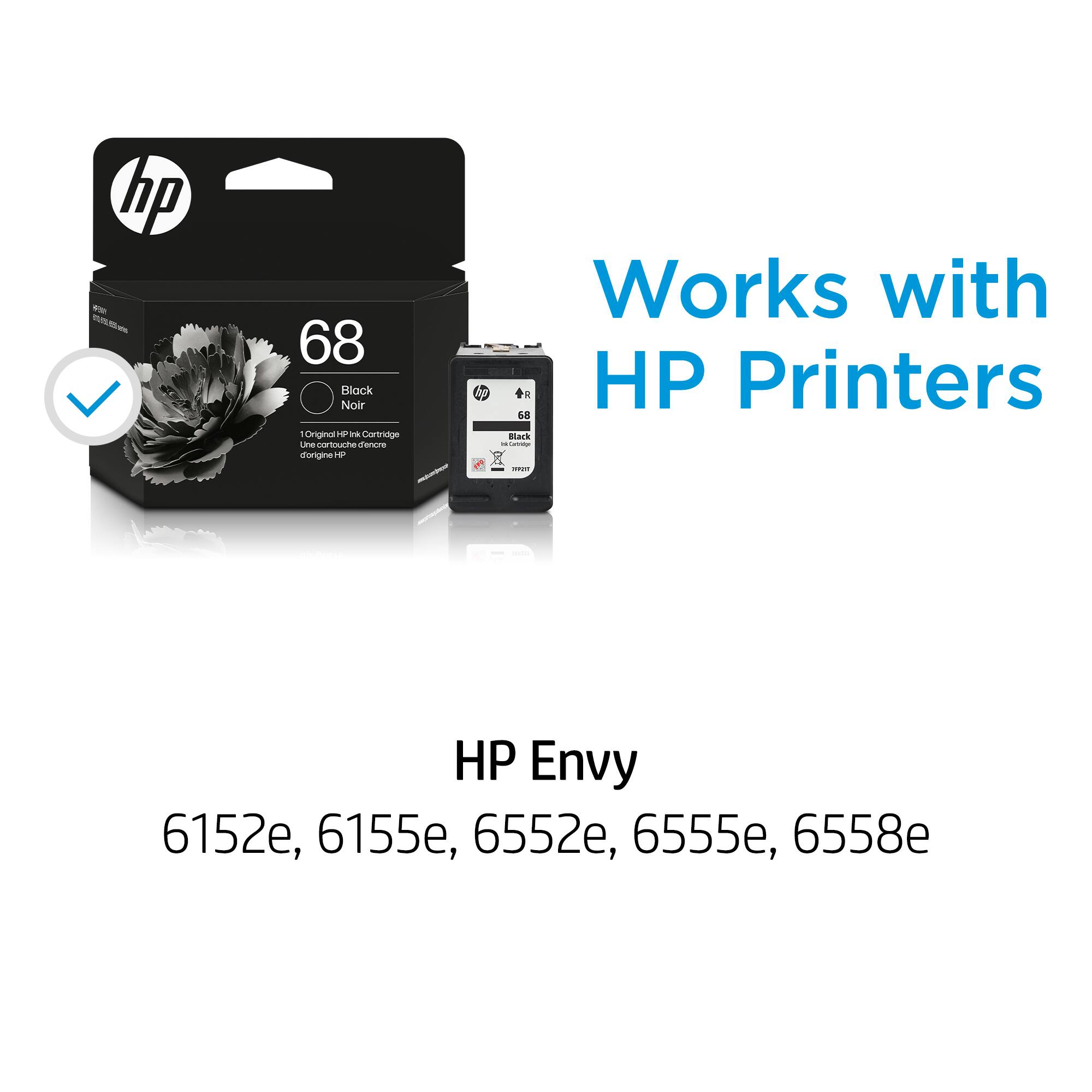 HP - 68 Black Noir Ongina 9 i Cortridgs Lne cartouch te cerwe dorgne H Works with HP Printers -  - - . HP Envy 6152e, 6155e, 6552e, 6555e, 6558e