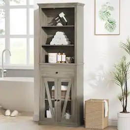 Homhougo - 67" Tall Bathroom Storage Cabinet - Storage Cabinet with Shelf & Drawer Tower Storage Cabinet for Bathroom, Living - Gray